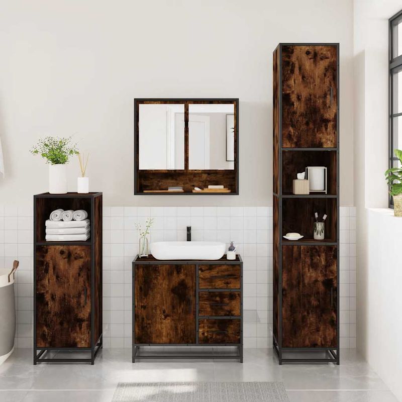Casa si Gradina - Mobilier - Seturi de mobilier - Seturi baie - Set mobilier de baie, 3 piese, stejar fumuriu, lemn prelucrat - Infinity.ro