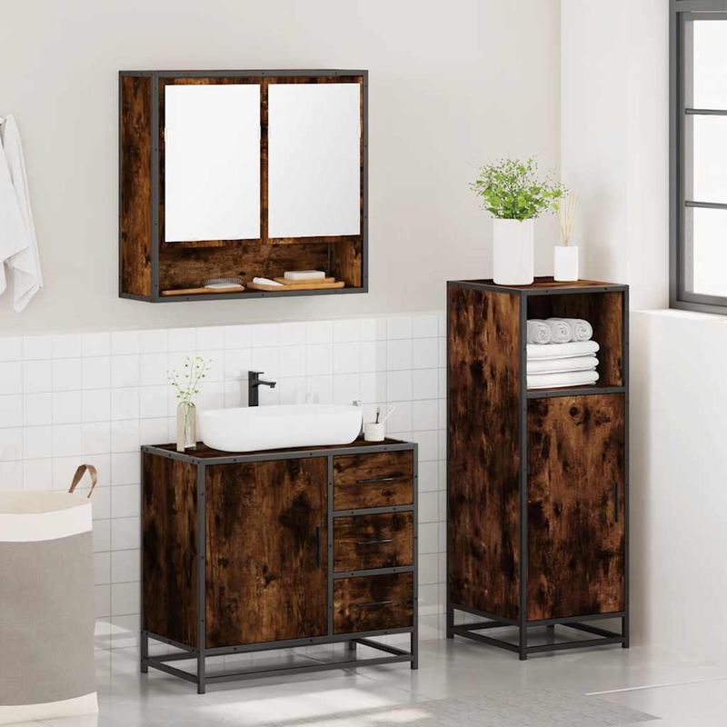 Casa si Gradina - Mobilier - Seturi de mobilier - Seturi baie - Set mobilier de baie, 3 piese, stejar fumuriu, lemn prelucrat - Infinity.ro