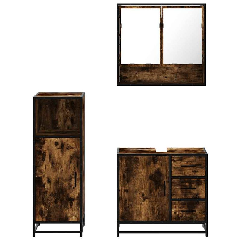 Casa si Gradina - Mobilier - Seturi de mobilier - Seturi baie - Set mobilier de baie, 3 piese, stejar fumuriu, lemn prelucrat - Infinity.ro