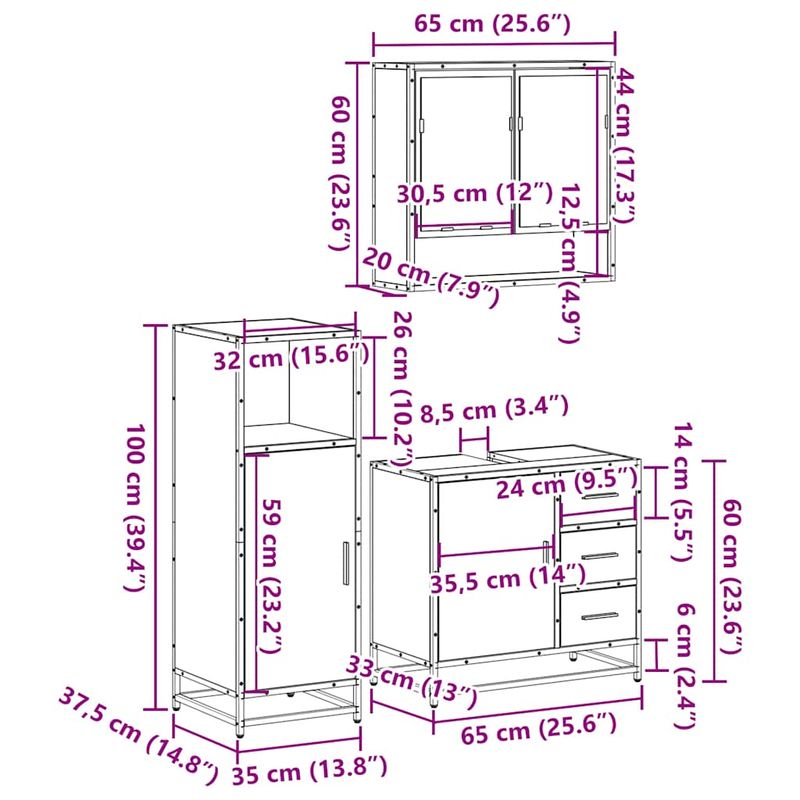 Casa si Gradina - Mobilier - Seturi de mobilier - Seturi baie - Set mobilier de baie, 3 piese, stejar fumuriu, lemn prelucrat - Infinity.ro