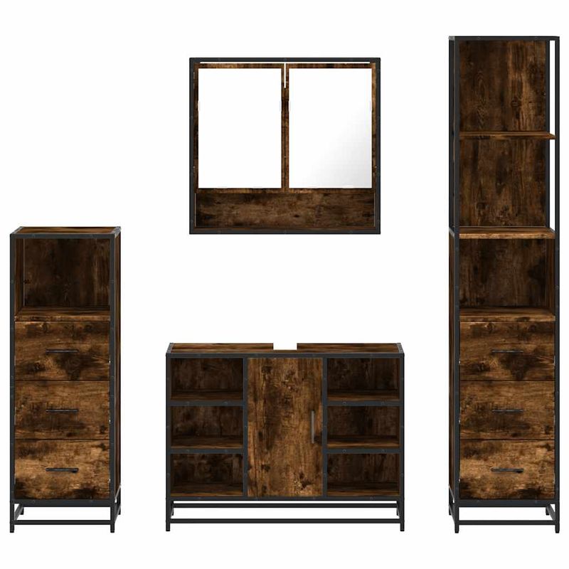 Casa si Gradina - Mobilier - Seturi de mobilier - Seturi baie - Set de mobilier de baie 4 piese Lemn prelucrat de stejar afumat - Infinity.ro