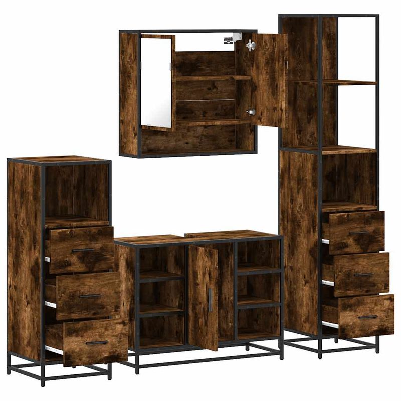 Casa si Gradina - Mobilier - Seturi de mobilier - Seturi baie - Set de mobilier de baie 4 piese Lemn prelucrat de stejar afumat - Infinity.ro