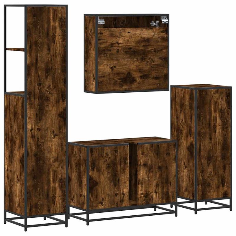 Casa si Gradina - Mobilier - Seturi de mobilier - Seturi baie - Set de mobilier de baie 4 piese Lemn prelucrat de stejar afumat - Infinity.ro