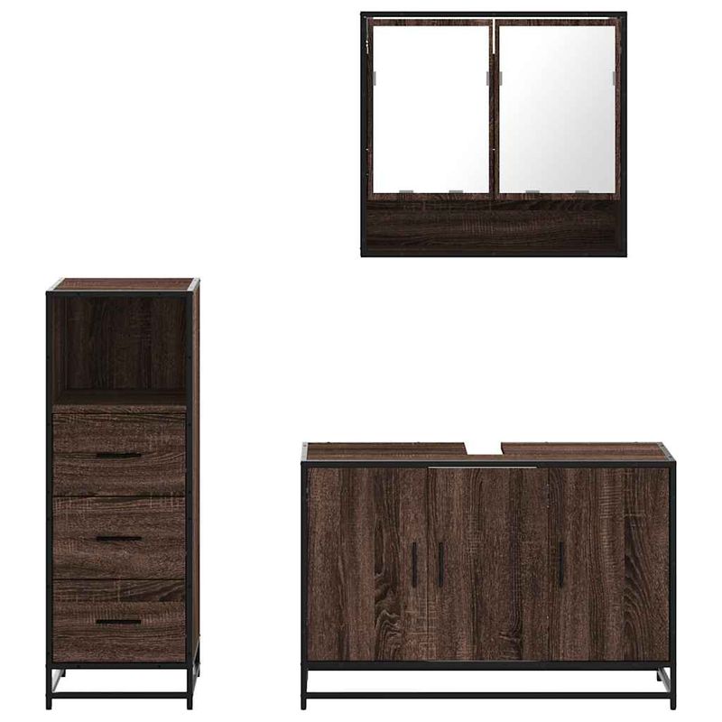 Casa si Gradina - Mobilier - Seturi de mobilier - Seturi baie - Set mobilier de baie, 3 piese, stejar maro, lemn prelucrat - Infinity.ro