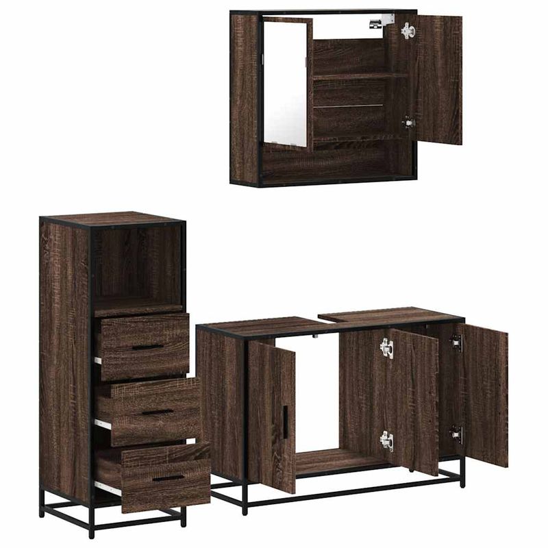 Casa si Gradina - Mobilier - Seturi de mobilier - Seturi baie - Set mobilier de baie, 3 piese, stejar maro, lemn prelucrat - Infinity.ro