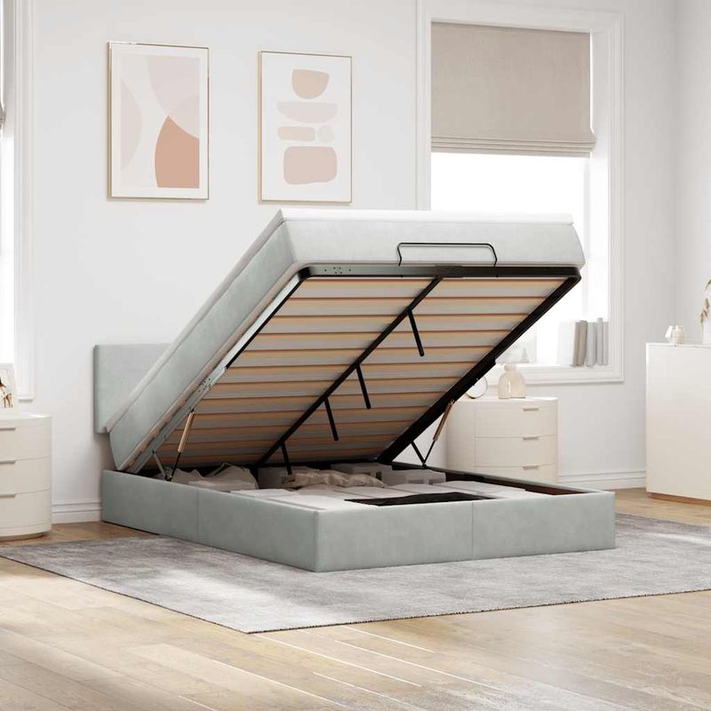 Casa si Gradina - Mobilier - Paturi si accesorii - Paturi - Cadru de pat otoman cu saltea Gri deschis 140x200cm catifea - Infinity.ro