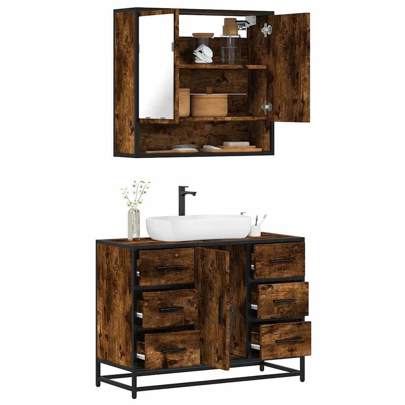Casa si Gradina - Mobilier - Seturi de mobilier - Seturi baie - Set mobilier de baie, 2 piese, stejar fumuriu, lemn prelucrat - Infinity.ro
