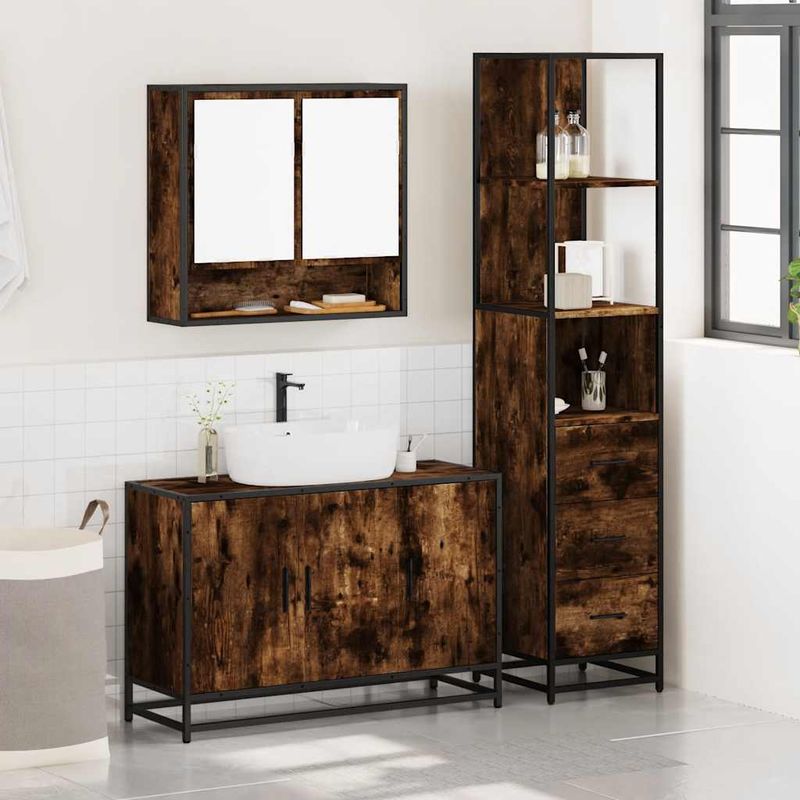 Casa si Gradina - Mobilier - Seturi de mobilier - Seturi baie - Set mobilier de baie, 3 piese, stejar fumuriu, lemn prelucrat - Infinity.ro