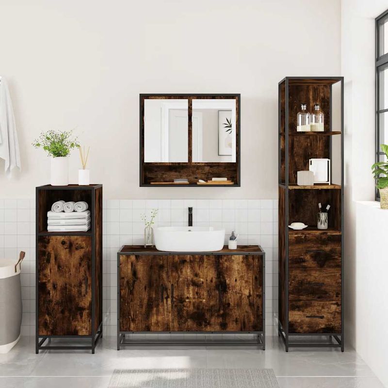 Casa si Gradina - Mobilier - Seturi de mobilier - Seturi baie - Set mobilier de baie, 3 piese, stejar fumuriu, lemn prelucrat - Infinity.ro
