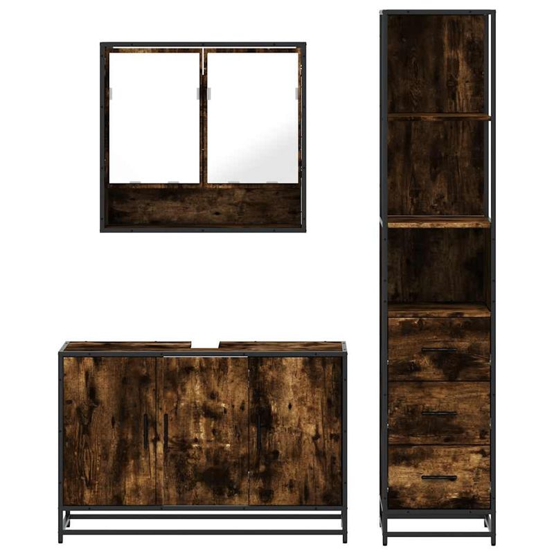 Casa si Gradina - Mobilier - Seturi de mobilier - Seturi baie - Set mobilier de baie, 3 piese, stejar fumuriu, lemn prelucrat - Infinity.ro