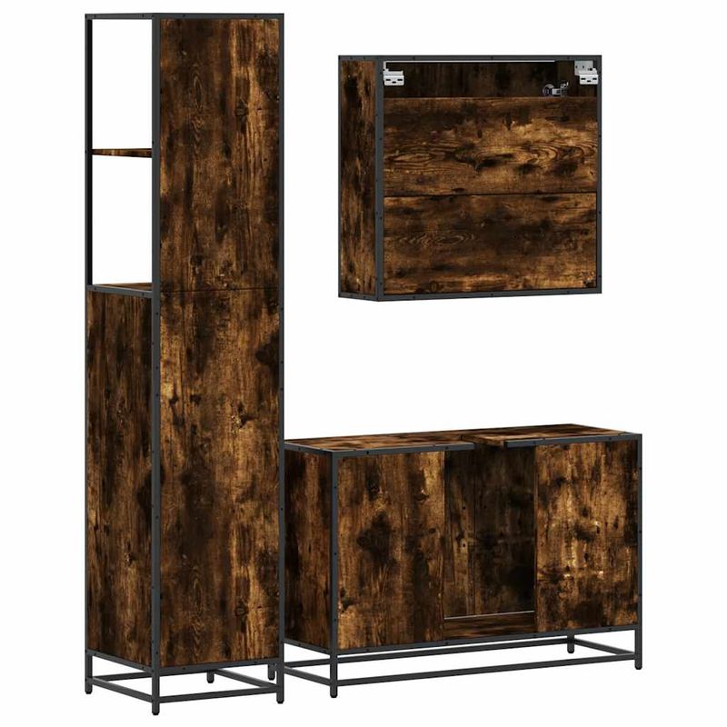 Casa si Gradina - Mobilier - Seturi de mobilier - Seturi baie - Set mobilier de baie, 3 piese, stejar fumuriu, lemn prelucrat - Infinity.ro