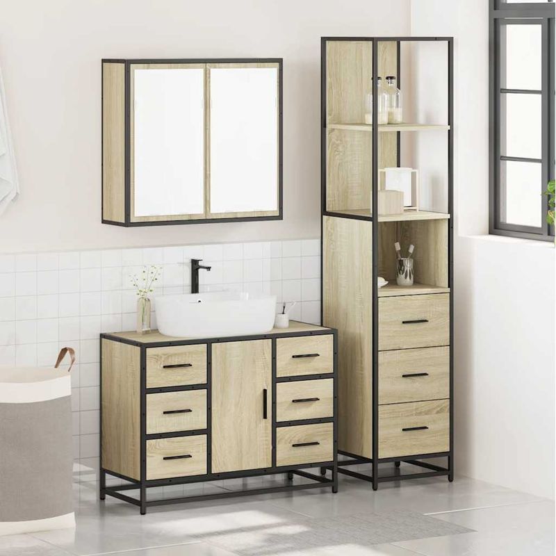 Casa si Gradina - Mobilier - Seturi de mobilier - Seturi baie - Set mobilier de baie, 3 piese, stejar sonoma, lemn prelucrat - Infinity.ro