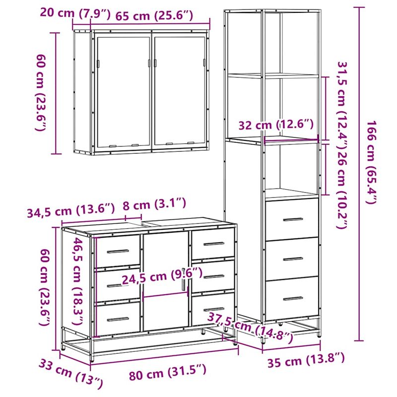 Casa si Gradina - Mobilier - Seturi de mobilier - Seturi baie - Set mobilier de baie, 3 piese, stejar sonoma, lemn prelucrat - Infinity.ro