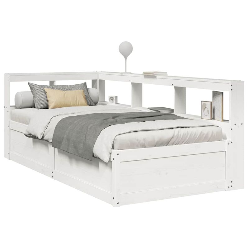 Casa si Gradina - Mobilier - Paturi si accesorii - Paturi - Pat cu biblioteca fara saltea, alb, 90x200 cm, lemn masiv pin - Infinity.ro
