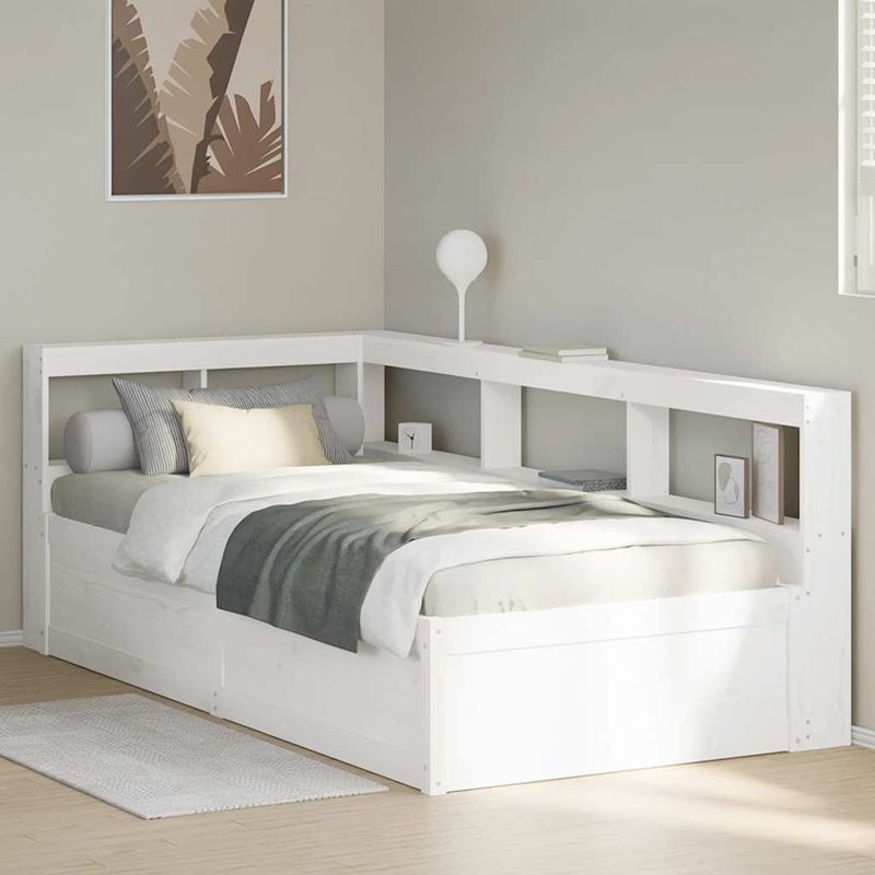 Casa si Gradina - Mobilier - Paturi si accesorii - Paturi - Pat cu biblioteca fara saltea, alb, 90x200 cm, lemn masiv pin - Infinity.ro