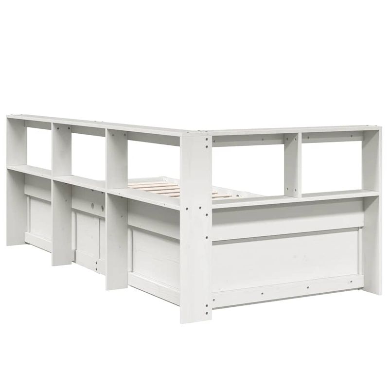 Casa si Gradina - Mobilier - Paturi si accesorii - Paturi - Pat cu biblioteca fara saltea, alb, 90x200 cm, lemn masiv pin - Infinity.ro