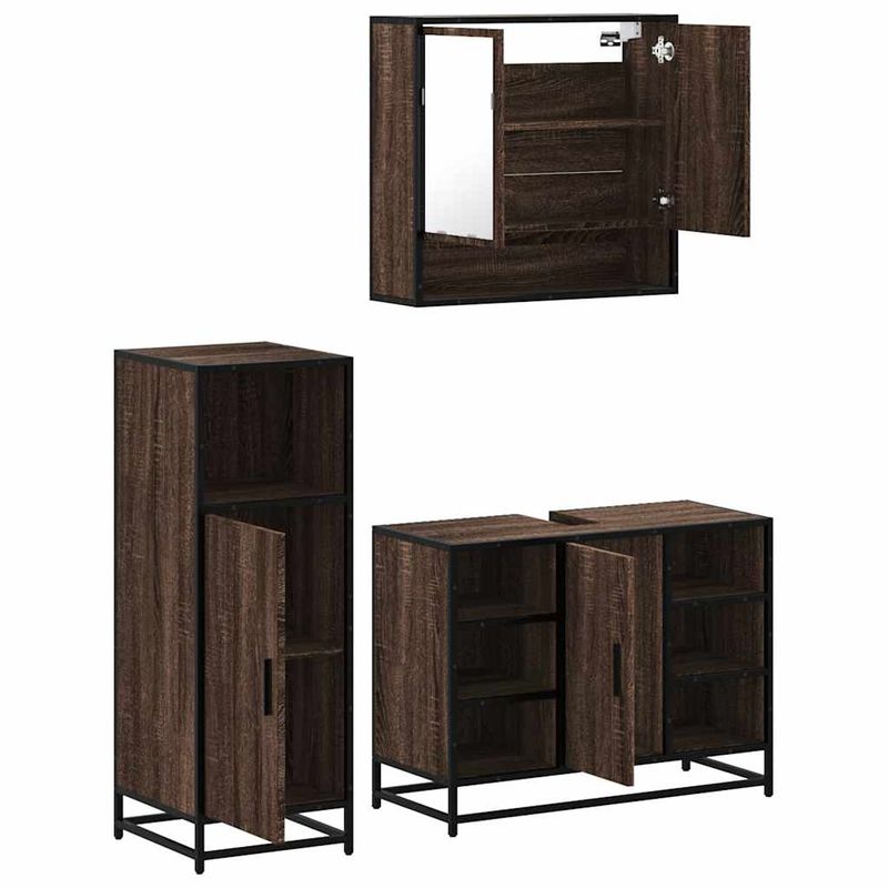 Casa si Gradina - Mobilier - Seturi de mobilier - Seturi baie - Set mobilier de baie, 3 piese, stejar maro, lemn prelucrat - Infinity.ro