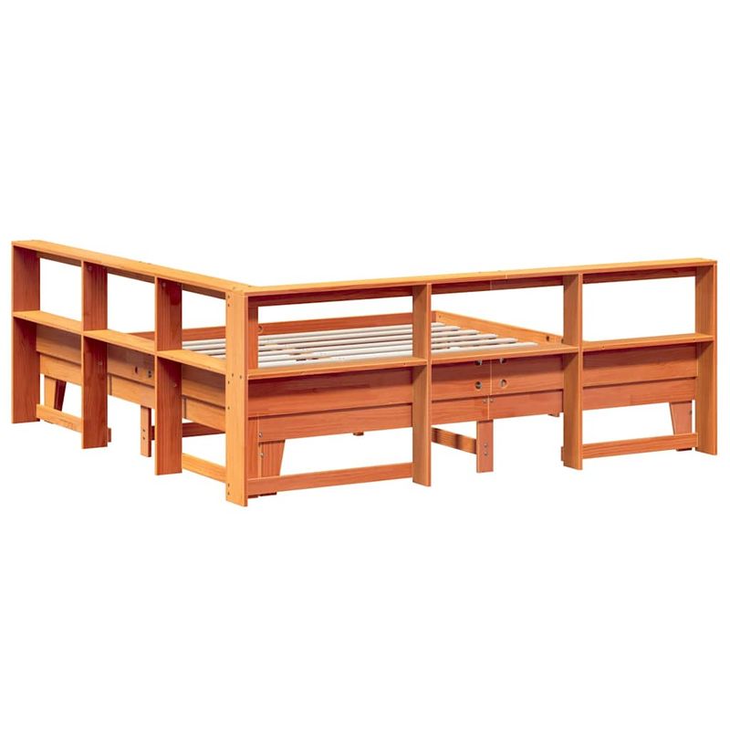 Casa si Gradina - Mobilier - Paturi si accesorii - Paturi - Pat cu biblioteca fara saltea maro 200x200 cm lemn masiv de pin - Infinity.ro