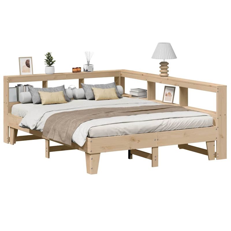 Casa si Gradina - Mobilier - Paturi si accesorii - Paturi - Pat cu biblioteca fara saltea, 150x200 cm, lemn masiv de pin - Infinity.ro