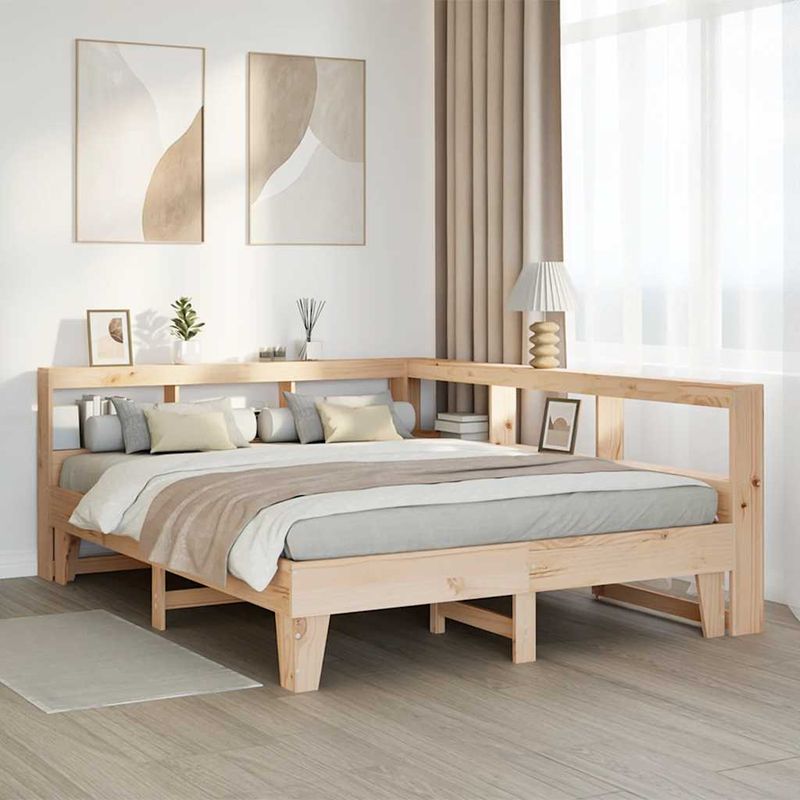 Casa si Gradina - Mobilier - Paturi si accesorii - Paturi - Pat cu biblioteca fara saltea, 150x200 cm, lemn masiv de pin - Infinity.ro