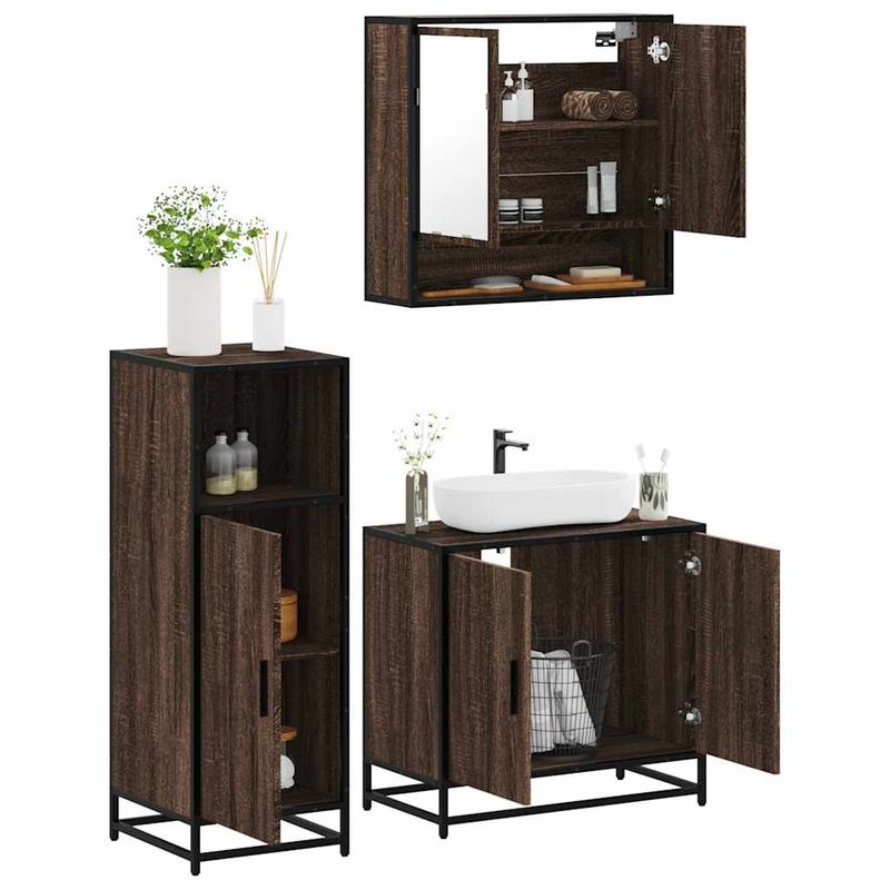 Casa si Gradina - Mobilier - Seturi de mobilier - Seturi baie - Set mobilier de baie, 3 piese, stejar maro, lemn prelucrat - Infinity.ro
