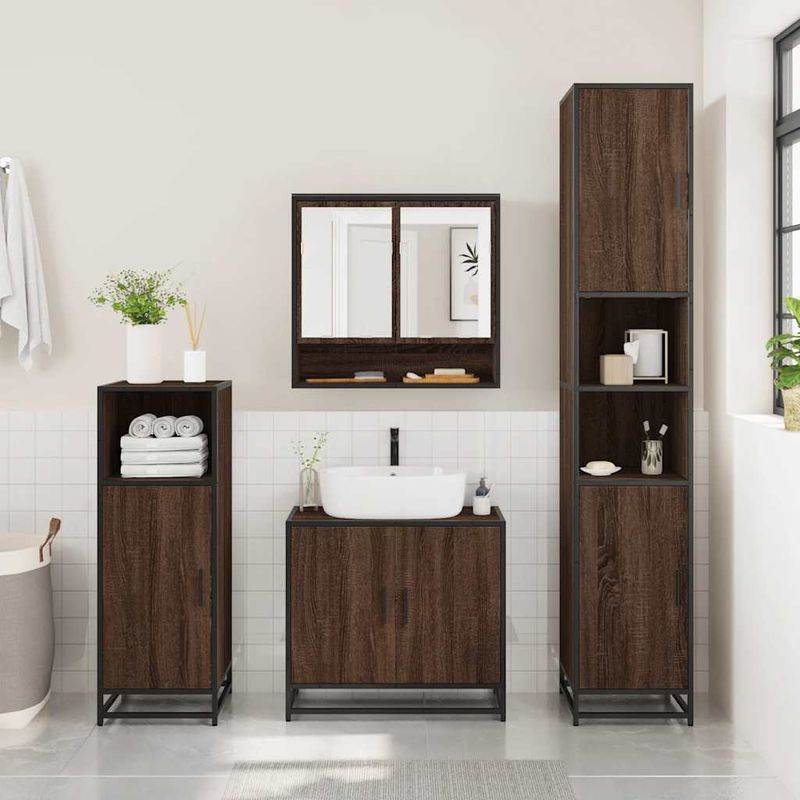 Casa si Gradina - Mobilier - Seturi de mobilier - Seturi baie - Set mobilier de baie, 3 piese, stejar maro, lemn prelucrat - Infinity.ro