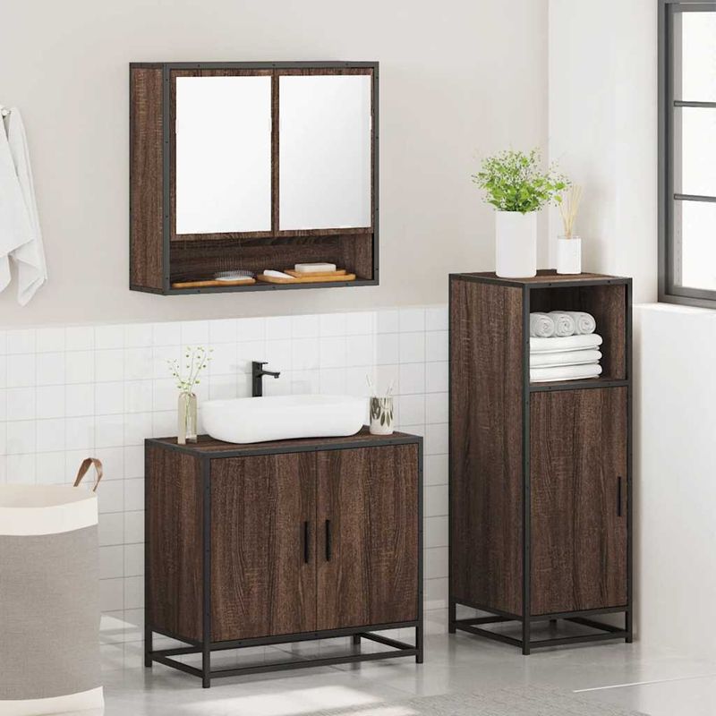 Casa si Gradina - Mobilier - Seturi de mobilier - Seturi baie - Set mobilier de baie, 3 piese, stejar maro, lemn prelucrat - Infinity.ro
