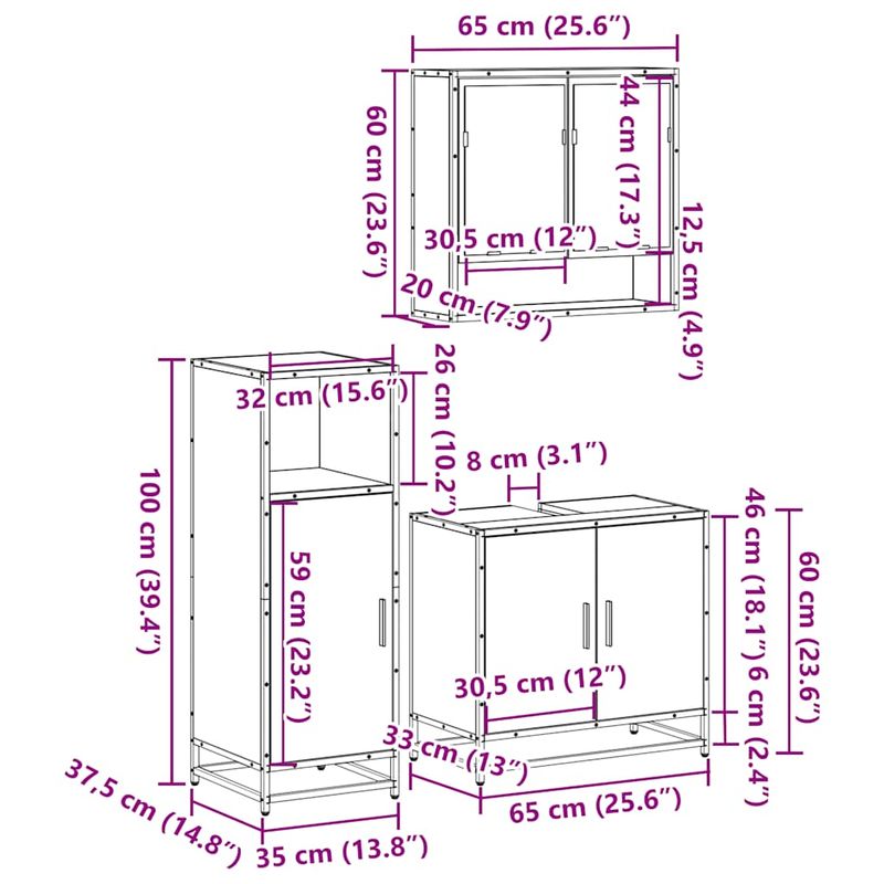 Casa si Gradina - Mobilier - Seturi de mobilier - Seturi baie - Set mobilier de baie, 3 piese, stejar maro, lemn prelucrat - Infinity.ro