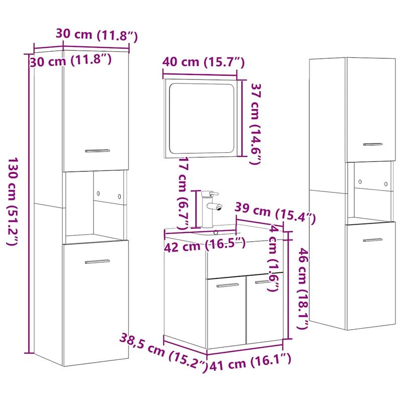 Casa si Gradina - Mobilier - Seturi de mobilier - Seturi baie - Set mobilier de baie, 5 piese, stejar sonoma, lemn prelucrat - Infinity.ro