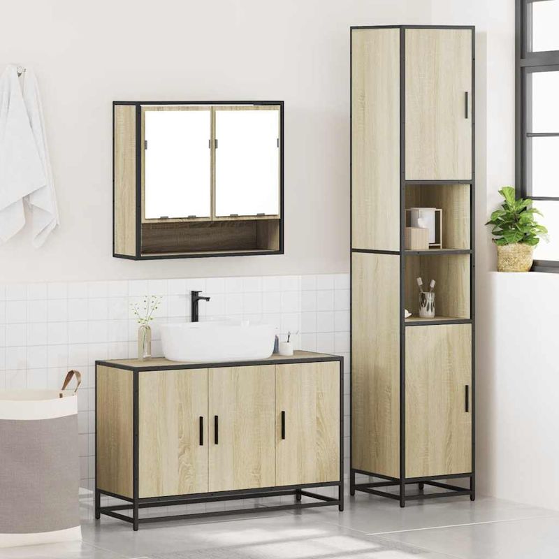 Casa si Gradina - Mobilier - Seturi de mobilier - Seturi baie - Set mobilier de baie, 3 piese, stejar sonoma, lemn prelucrat - Infinity.ro