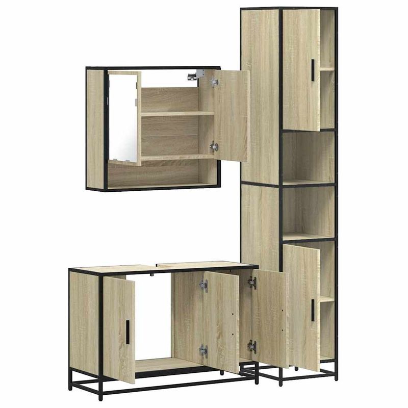 Casa si Gradina - Mobilier - Seturi de mobilier - Seturi baie - Set mobilier de baie, 3 piese, stejar sonoma, lemn prelucrat - Infinity.ro