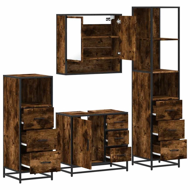 Casa si Gradina - Mobilier - Seturi de mobilier - Seturi baie - Set de mobilier de baie 4 piese Lemn prelucrat de stejar afumat - Infinity.ro