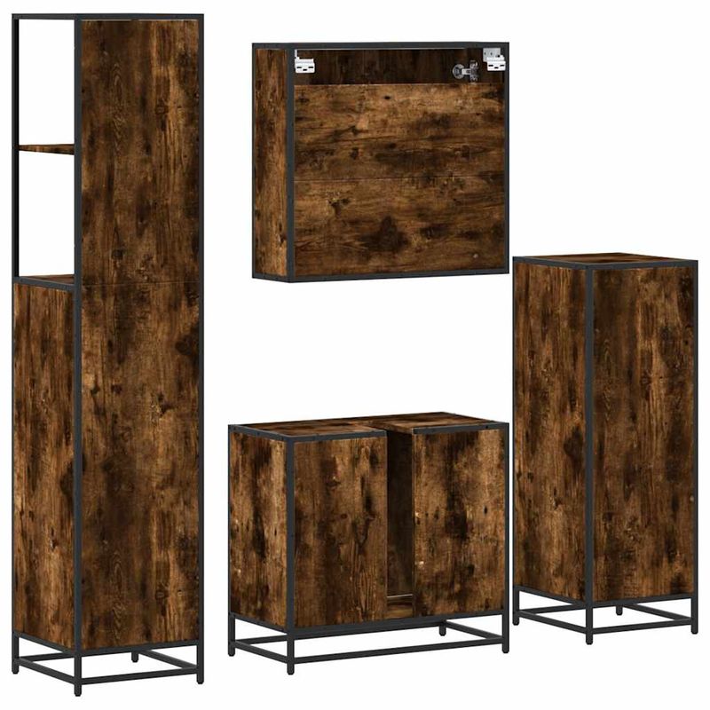 Casa si Gradina - Mobilier - Seturi de mobilier - Seturi baie - Set de mobilier de baie 4 piese Lemn prelucrat de stejar afumat - Infinity.ro