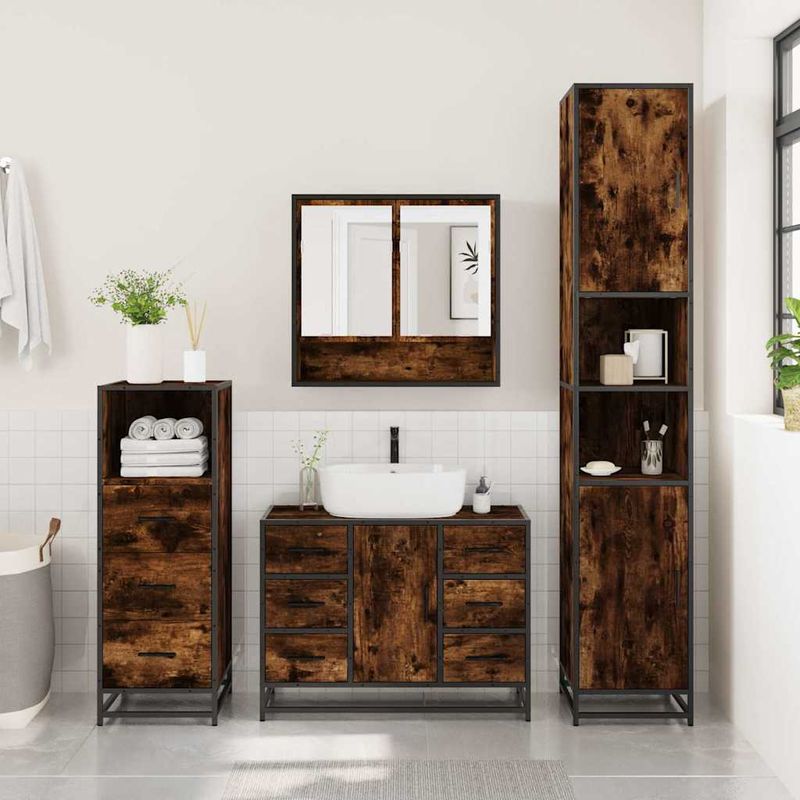 Casa si Gradina - Mobilier - Seturi de mobilier - Seturi baie - Set mobilier de baie, 3 piese, stejar fumuriu, lemn prelucrat - Infinity.ro