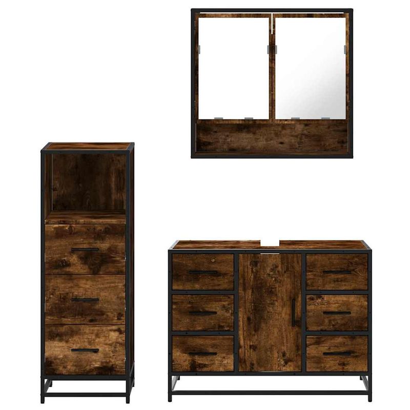 Casa si Gradina - Mobilier - Seturi de mobilier - Seturi baie - Set mobilier de baie, 3 piese, stejar fumuriu, lemn prelucrat - Infinity.ro