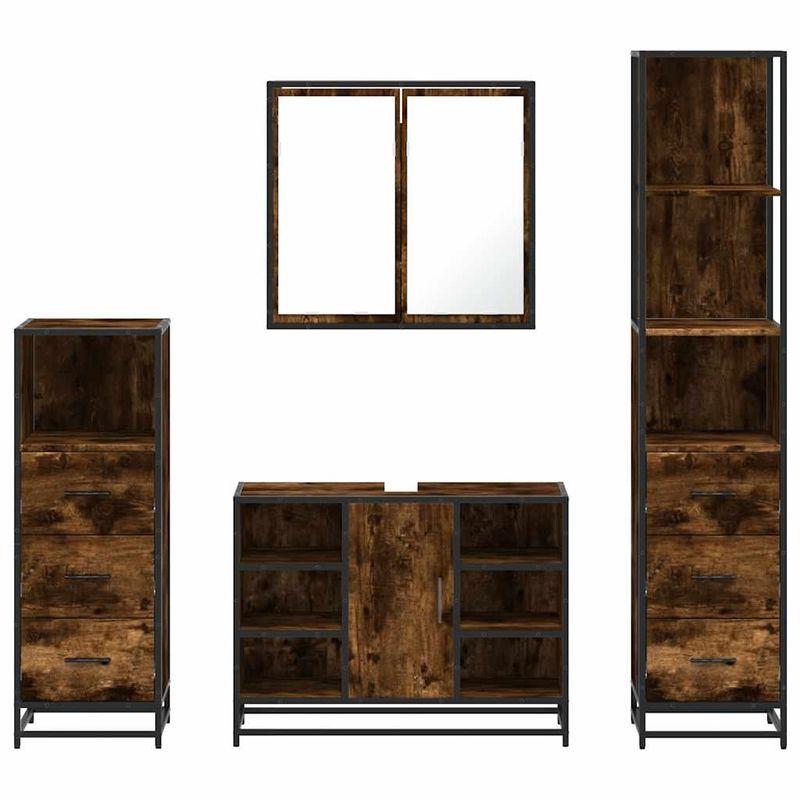 Casa si Gradina - Mobilier - Seturi de mobilier - Seturi baie - Set de mobilier de baie 4 piese Lemn prelucrat de stejar afumat - Infinity.ro