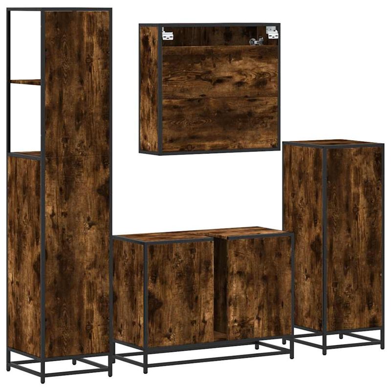 Casa si Gradina - Mobilier - Seturi de mobilier - Seturi baie - Set de mobilier de baie 4 piese Lemn prelucrat de stejar afumat - Infinity.ro