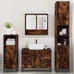 Casa si Gradina - Mobilier - Seturi de mobilier - Seturi baie - Set de mobilier de baie 4 piese Lemn prelucrat de stejar afumat - Infinity.ro