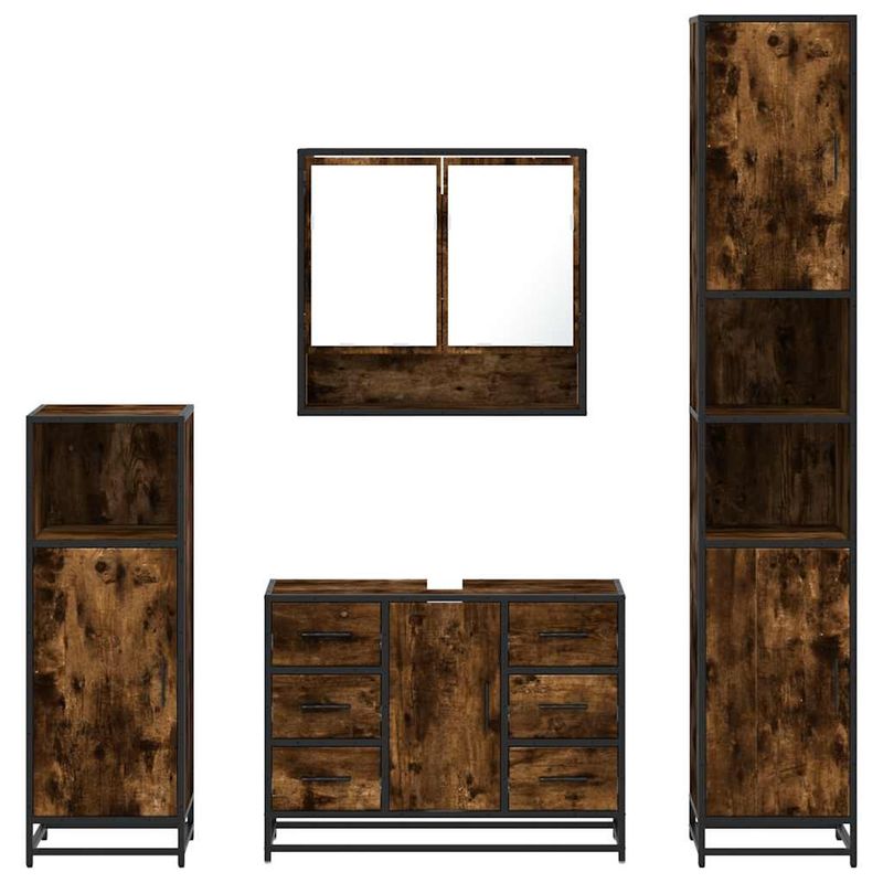 Casa si Gradina - Mobilier - Seturi de mobilier - Seturi baie - Set de mobilier de baie 4 piese Lemn prelucrat de stejar afumat - Infinity.ro