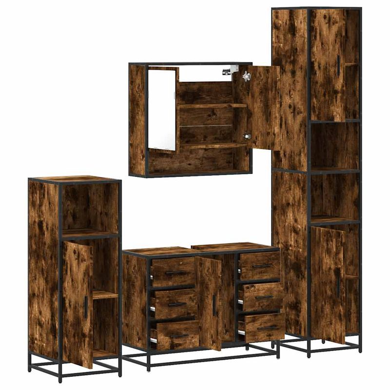 Casa si Gradina - Mobilier - Seturi de mobilier - Seturi baie - Set de mobilier de baie 4 piese Lemn prelucrat de stejar afumat - Infinity.ro