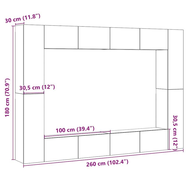 Casa si Gradina - Mobilier - Comode si corpuri - Comode - Dulapuri TV montate pe perete 4 buc Lemn vechi lemn prelucrat, lăţime 100 cm - Infinity.ro