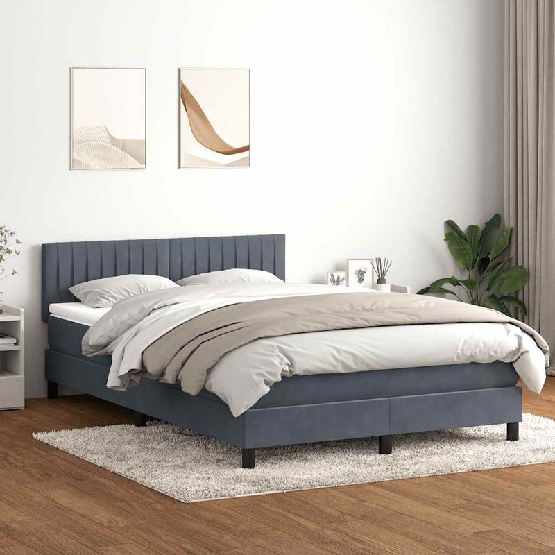 Casa si Gradina - Mobilier - Paturi si accesorii - Paturi - Pat box spring cu saltea, gri inchis, 140x220 cm, catifea - Infinity.ro