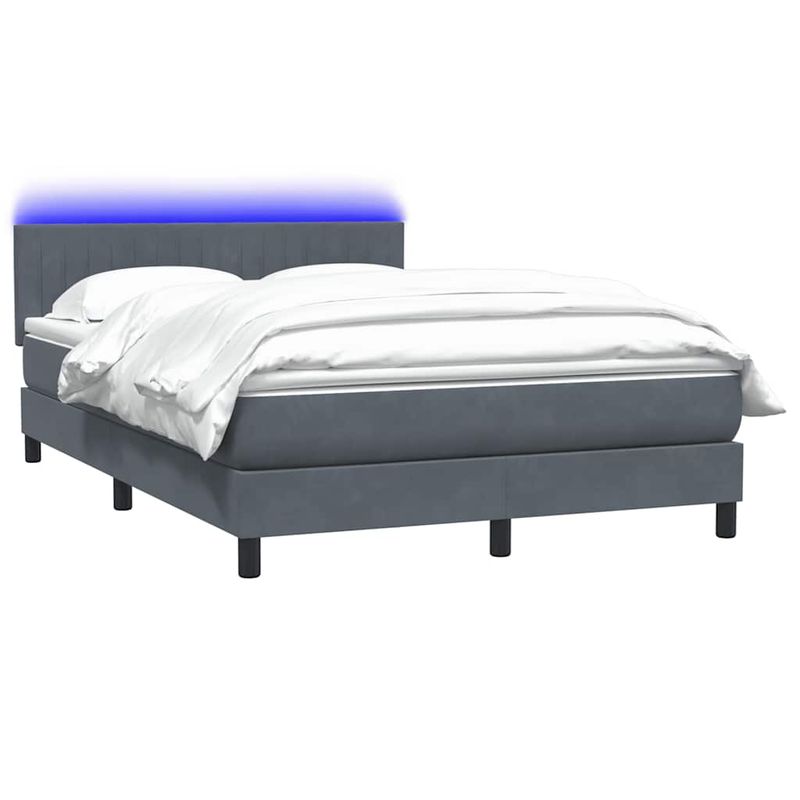 Casa si Gradina - Mobilier - Paturi si accesorii - Paturi - Pat box spring cu saltea, gri inchis, 140x220 cm, catifea - Infinity.ro