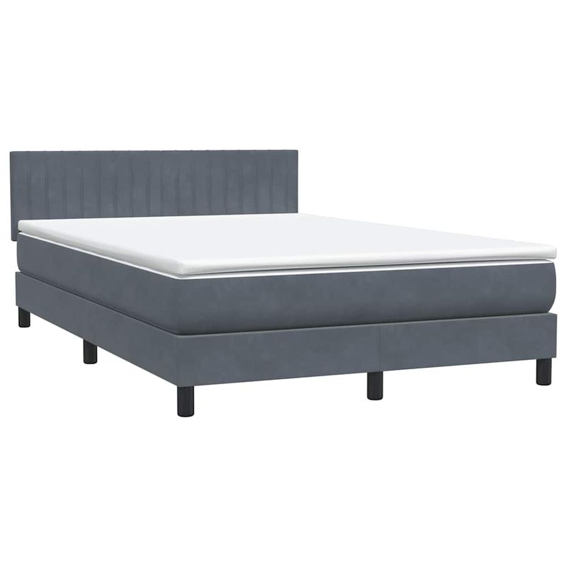 Casa si Gradina - Mobilier - Paturi si accesorii - Paturi - Pat box spring cu saltea, gri inchis, 140x220 cm, catifea - Infinity.ro