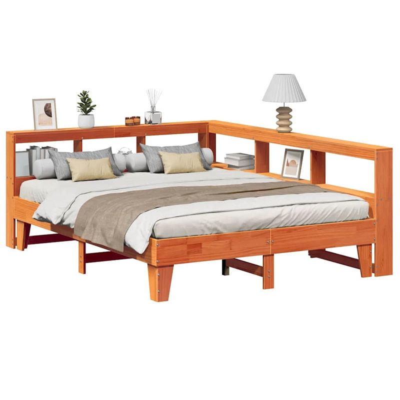 Casa si Gradina - Mobilier - Paturi si accesorii - Paturi - Pat cu biblioteca fara saltea maro 150x200 cm lemn masiv de pin - Infinity.ro