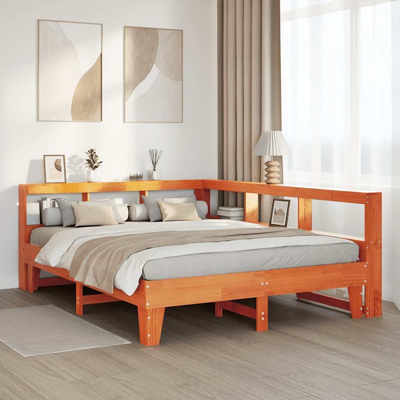Casa si Gradina - Mobilier - Paturi si accesorii - Paturi - Pat cu biblioteca fara saltea maro 150x200 cm lemn masiv de pin - Infinity.ro