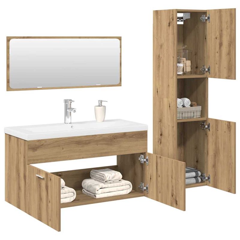 Casa si Gradina - Mobilier - Seturi de mobilier - Seturi baie - Set mobilier de baie, 4 piese, stejar artizanal, lemn prelucrat - Infinity.ro