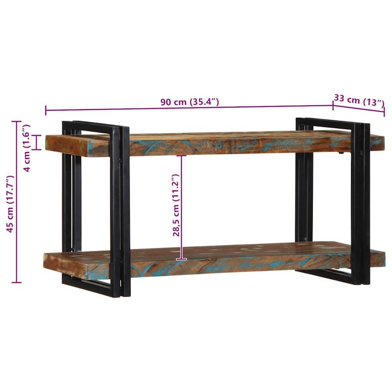 Casa si Gradina - Mobilier - Biblioteci si rafturi - Rafturi - Raft de perete din lemn masiv multicolor recuperat, mărime 90x33x45 cm - Infinity.ro