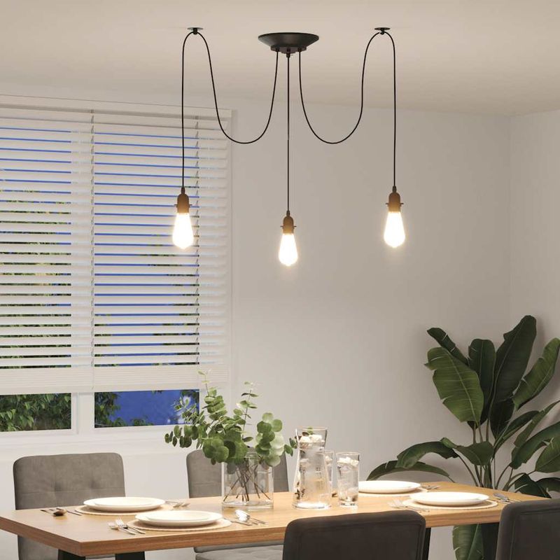 Casa si Gradina - Corpuri si surse de iluminat - Lustre si pendule - Lampa suspendata cu 3 suporturi E27 metal negru - Infinity.ro