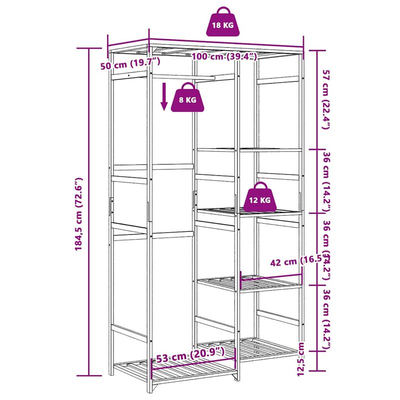 Casa si Gradina - Mobilier - Organizare si depozitare - Cuiere - Cuier pentru haine cu rafturi, 100x50x184,5 cm, bambus - Infinity.ro